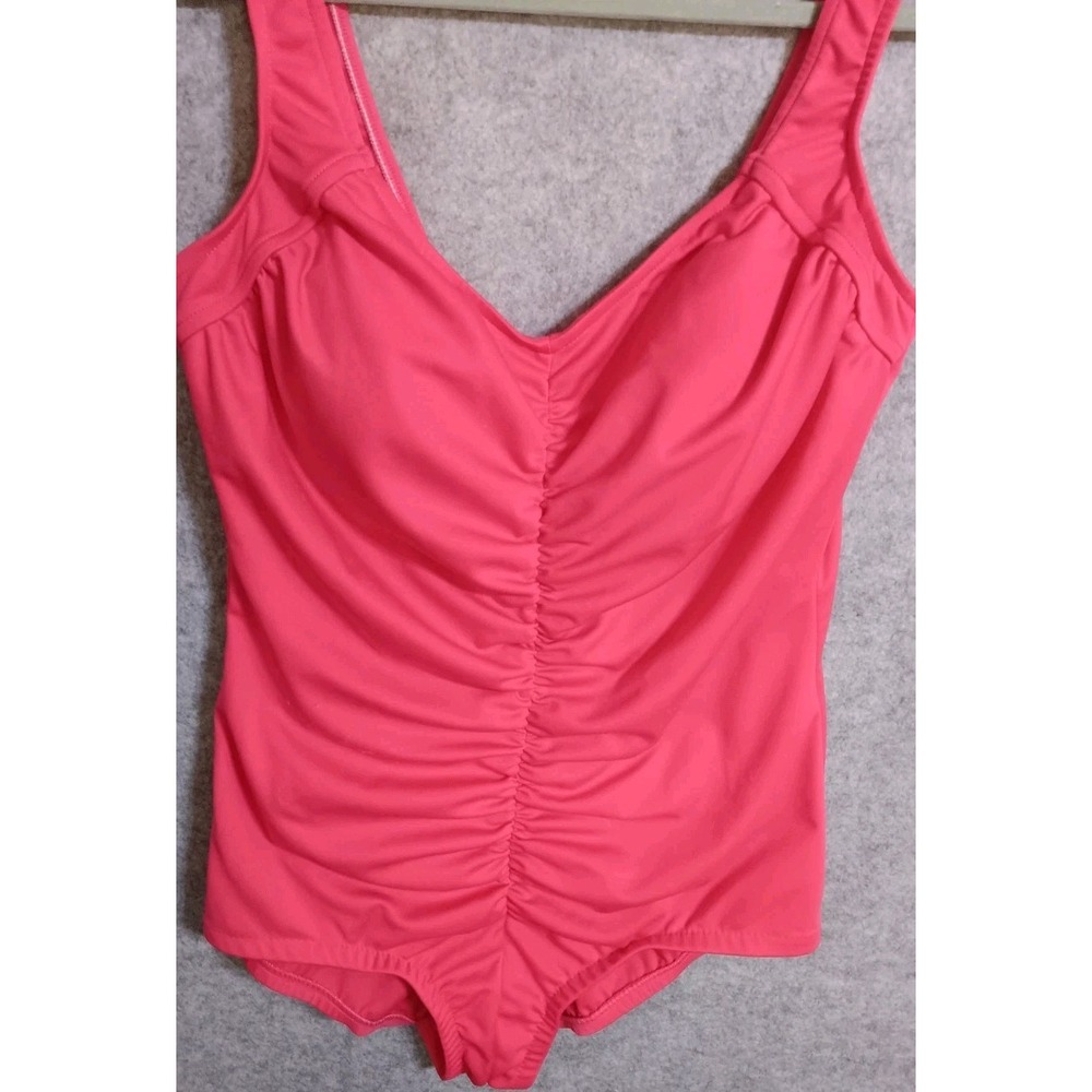Maxine Of Hollywood Beachy Swimwear 14 One piece Hot Pink Ruched Swimsuit EUC